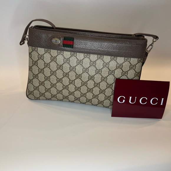 AUTHENTIC GUCCI VINTAGE CROSSBODY SHERRY LINE BROWN PVC - Picture 1 of 10